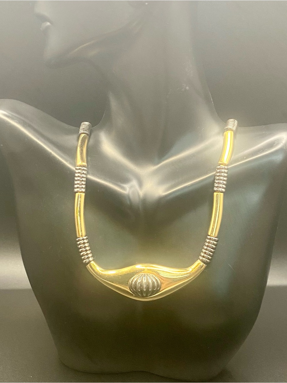 Vintage Signed Monet Two-Tone Tubogas Choker Necklace – 14"